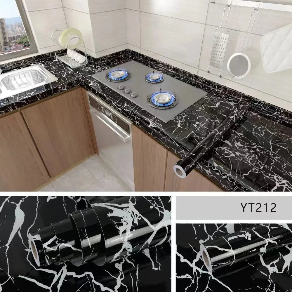 40cm Marble Kitchen Oil-Proof Film Stove Waterproof Moisture-Proof Self-Adhesive Wallpaper Countertop  Renovation Tile Stickers