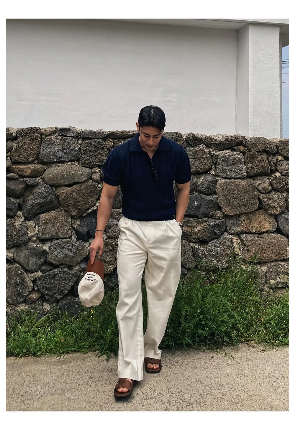 Men's Clothing Luxury Korean Popular Hollow Out Polo Shirt Leisure V Neck Short Sleeve Solid Color Retro Streetwear Knitwear