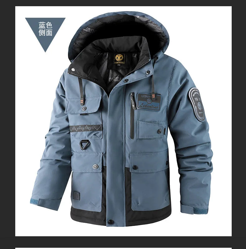 New men's thick padded jacket outdoor warm padded jacket winter men's large size hooded jacket waterproof