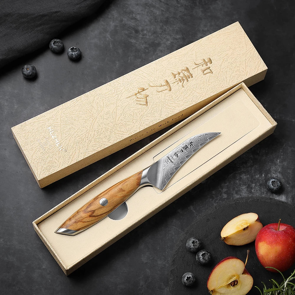 HEZHEN Flagship Series 4 Inch Paring Knife Japanese Style Kitchen Peeling Knife 73 Layer Damascus Powdered Steel Cutlery