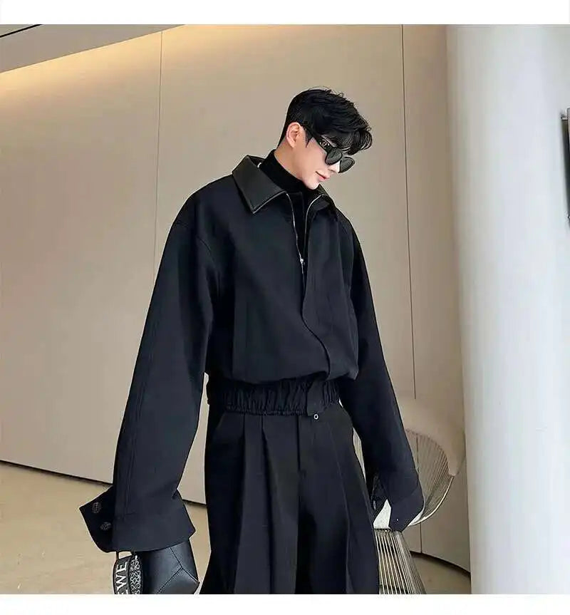 LUZHEN 2025 Spring Design Leather Collar Trendy Jacket Personalized Handsome Trendy Classy Versatile Color Contrast Tops LZ8146