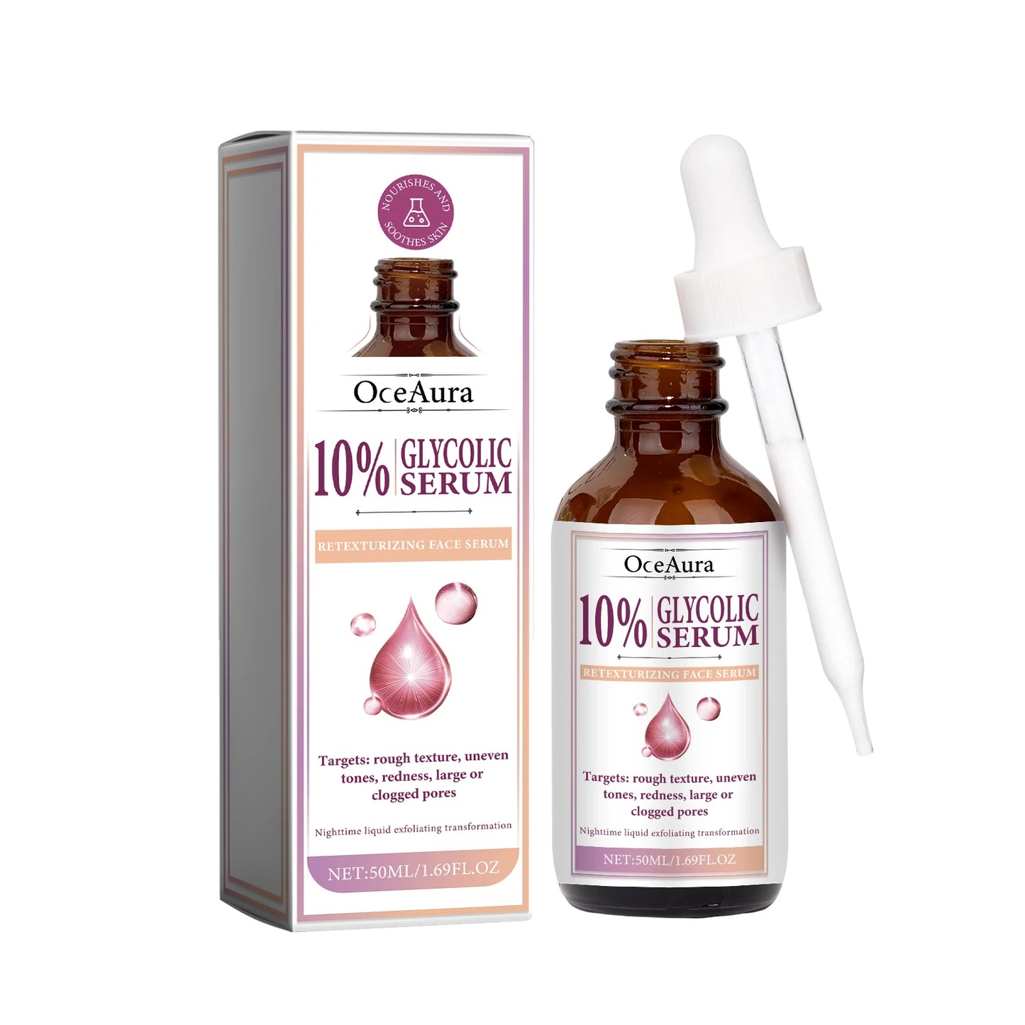 Glycolic Acid 10% Toning Solution Fade Fine Lines Firming Face Serum Improve Facial Dryness Redness Glycolic Acid Repair Essence