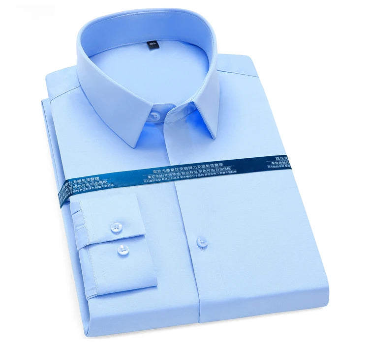 Men's Silk Touch Long Sleeve Non-iron Dress Shirt Without Pocket Stretchy Silky Regular Fit Wrinkle Free Business Casual Shirts