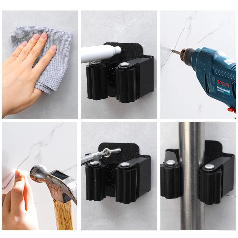 Multi-Purpose Mop Storage Hooks Wall Mounted Punching Type Mop Broom Organizer Holder Rack With Screws Kitchen Bathroom Supplies