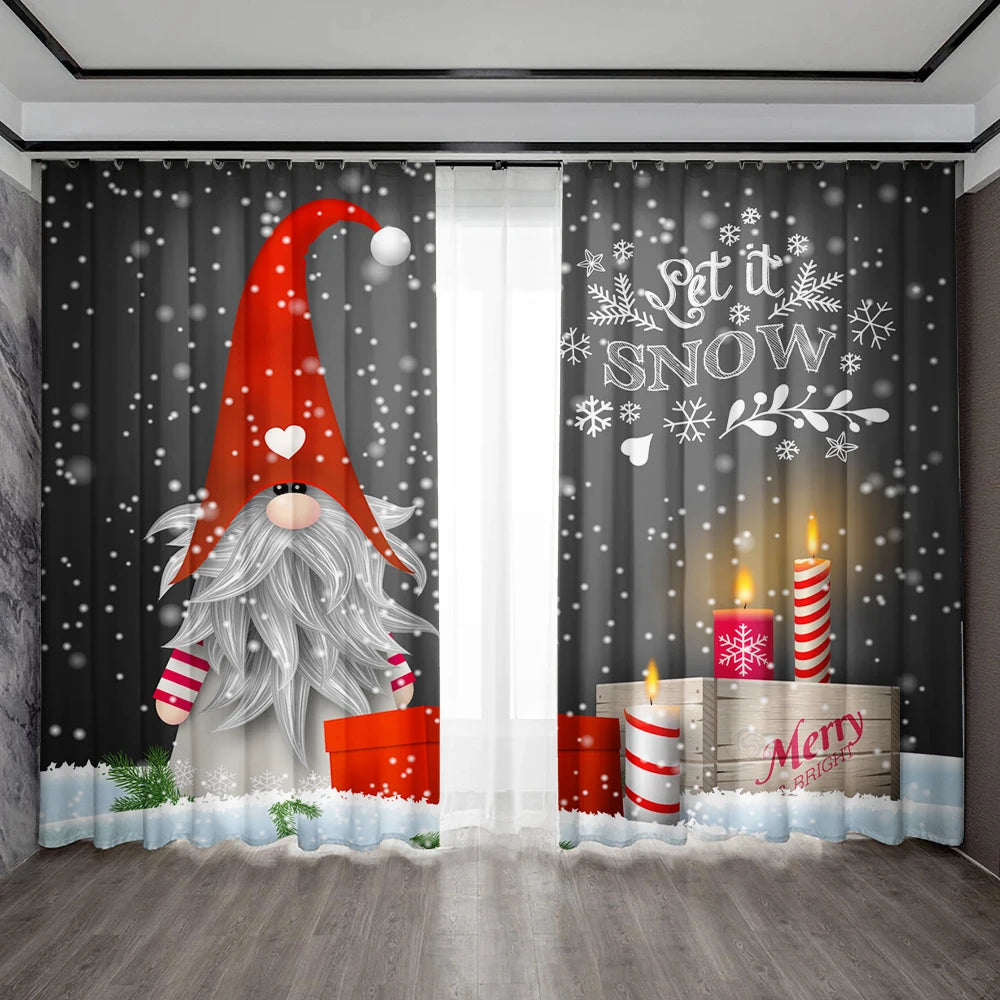2PC Home Decoration, Printed Curtains, Happy Birthday Cake Merry Christmas, Kitchen, Coffee Shop, Living Room, Balcony, Garden