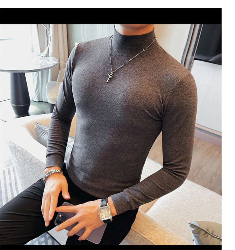 Men's T Shirts Autumn Winter New Turtleneck Long Sleeve T-Shirts For Men Clothing 2025 Slim Fit Casual Basic Tee Shirt Homme 4XL