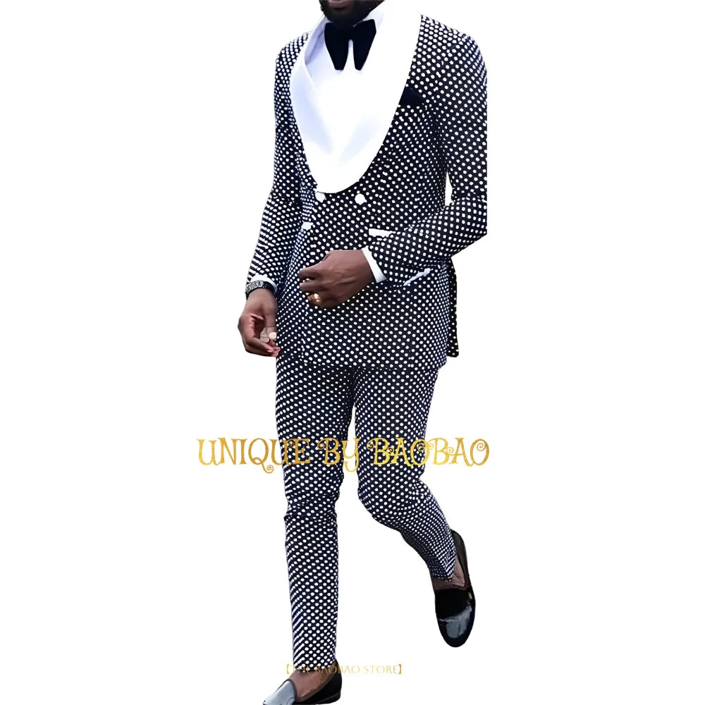 Men's 2-piece wedding suit (coat+pants) Jacquard polka dot shawl lapel set engagement ball concert cocktail party custom tuxedo