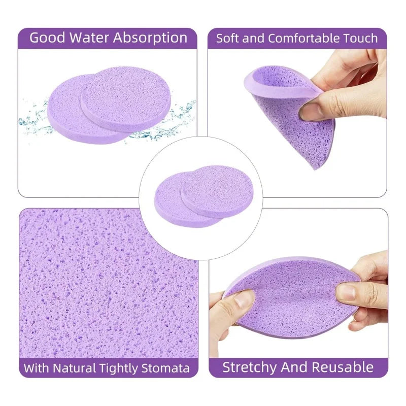 Compressed Facial Sponges with Storage Box Soft Cleansing Pads for Makeup Remover Reusable Round Face Wash Sponge Skincare Tool