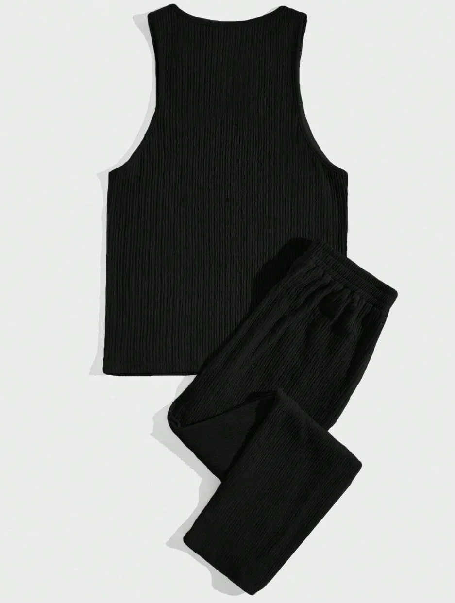 Summer New Men's Sleeveless Vest and Pants Set, Fashionable Fitness, Sports, Leisure Vacation, American Commuting 2-Piece set