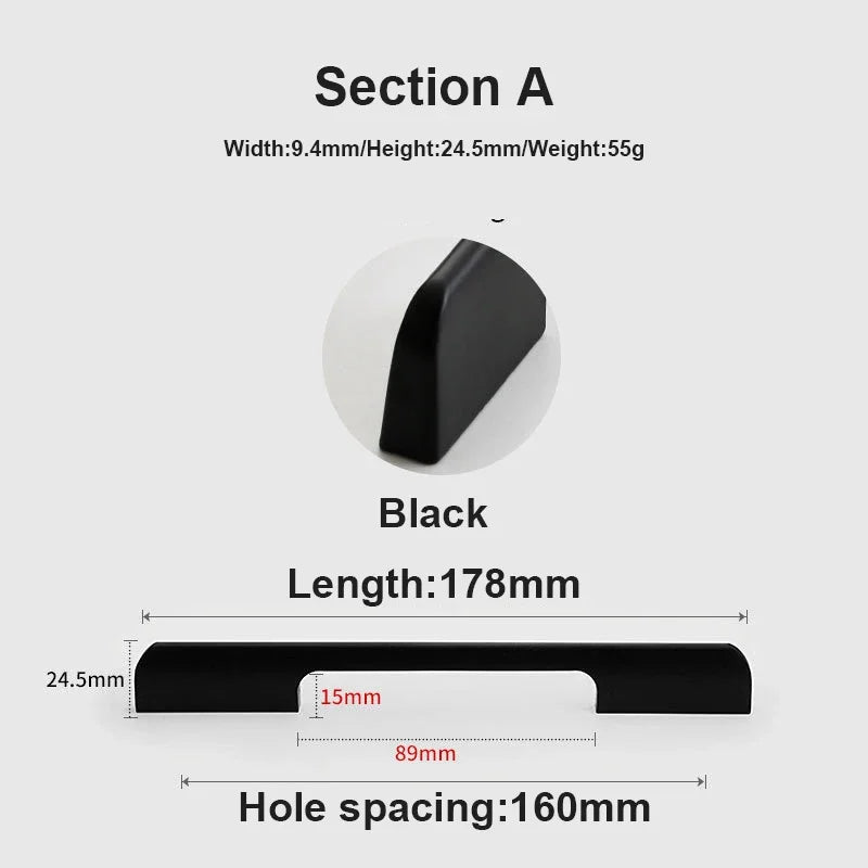 JUIDINTO 1pc Aluminium Cabinet Handle Pulls Black Handle 96-320mm Kitchen Drawer Handle for Furniture Wardrobe Closet