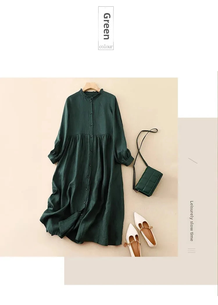 New Washable Linen Loose Cuff Sleeve Long Dress Coat Robe Open Cardigan Women's Clothing Artistic Style Middle Length Outerwear