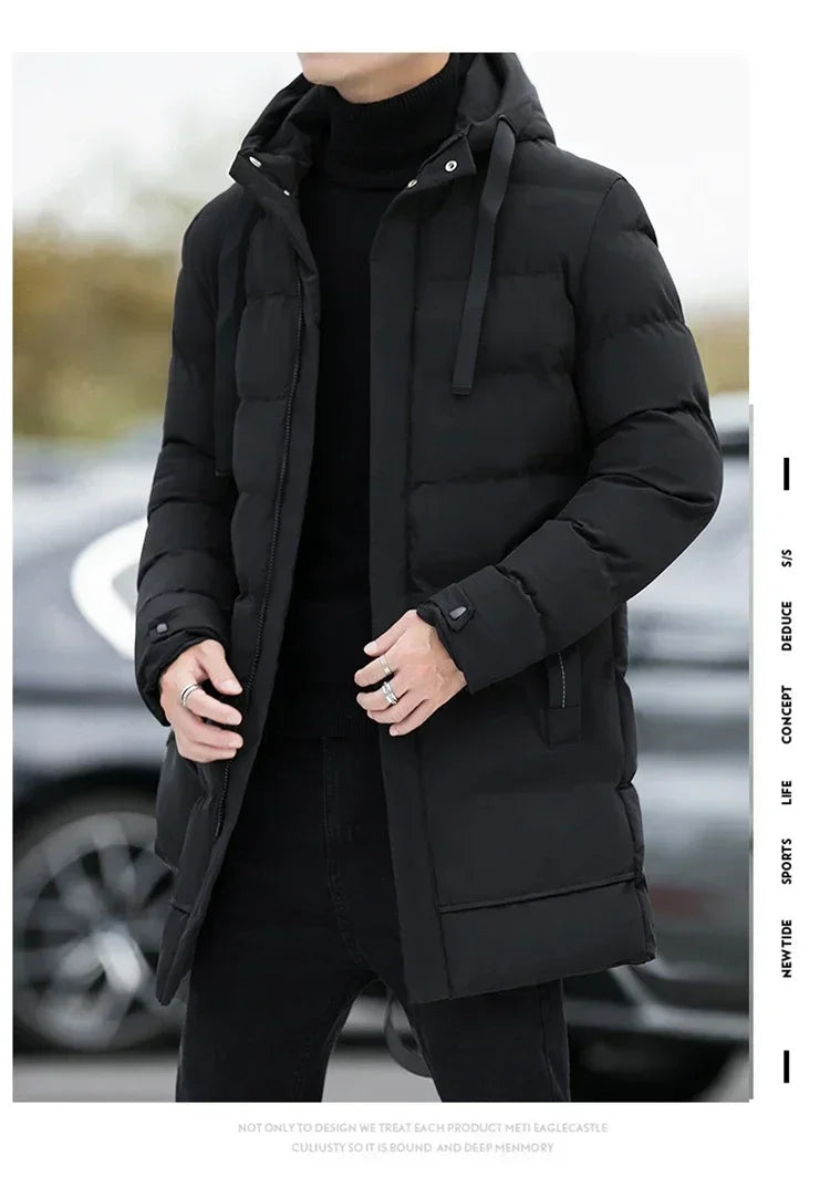 Winter Mens Jackets Men Hooded Casual Long Down Jackets Thicker Warm Parkas New Male Outwear Winter Coats Slim Fit Jackets Size
