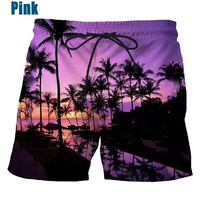 Coconut Tree Hawaiian Beach Shorts 3D Printing Summer Men's Casual Swimming Shorts High Elastic Quick Drying Pants Sport Pants