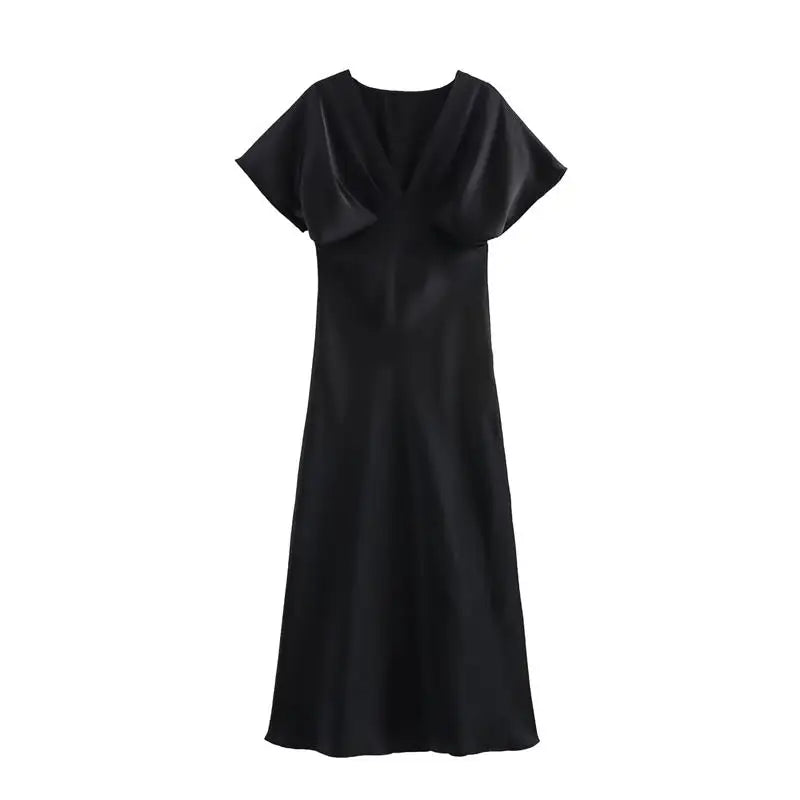 Women's 2025 New Dresses Summer Elegant Fashion Slim V-neck Street Holiday Long Dress Young Women Chic Comfortable Dress