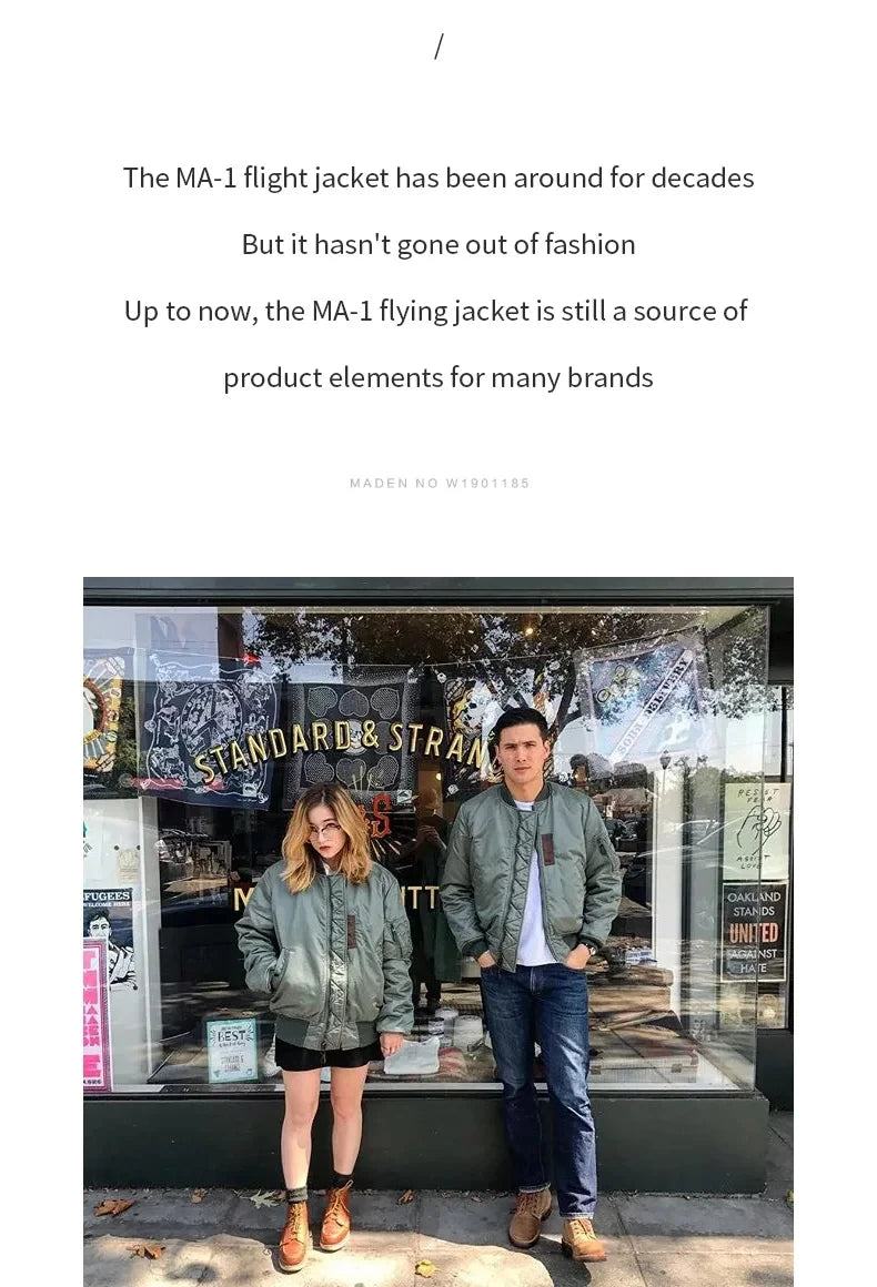 Maden Retro MA1 Bomber Jacket Thickened Splicing Baseball Flight Coat with Inner Pocket for Men's Winter Cotton Padded Jacket