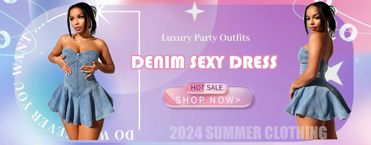 Sexy Denim Bikini Tops Two Piece Sets Matching Outfits 2024 Y2K Streetwear Women Pencil Denim Jean Pant Summer 2 Piece Sets