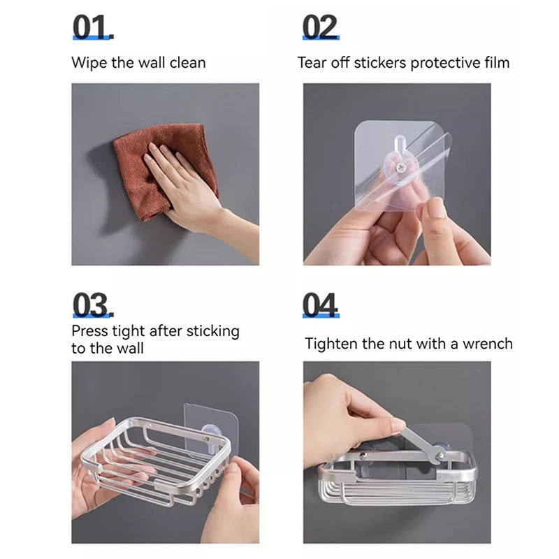 1pc Wall Mounted Aluminum Soap Rack, Kitchen, Bathroom, Draining Soap Mesh, Soap Storage Rack, Multi-purpose