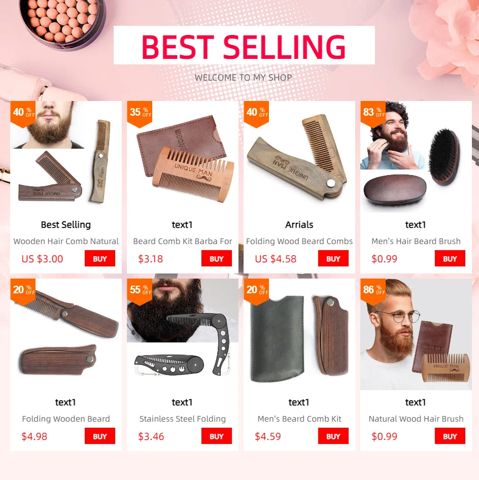 Men's Hair Beard Brush Natural Wood Comb Boar Bristle Brush For Beard & Moustache Facial Hair Grooming Brush Gift Male Kit Barba