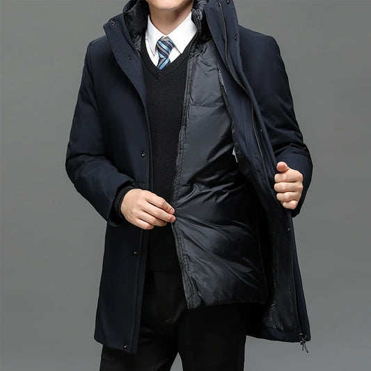 Mens Hooded Jackets Casual Outwear Long Parkas Men New Autumn Winter Warm Waterproof Parkas Jacket Coat 2 PIECES Winter Parkas