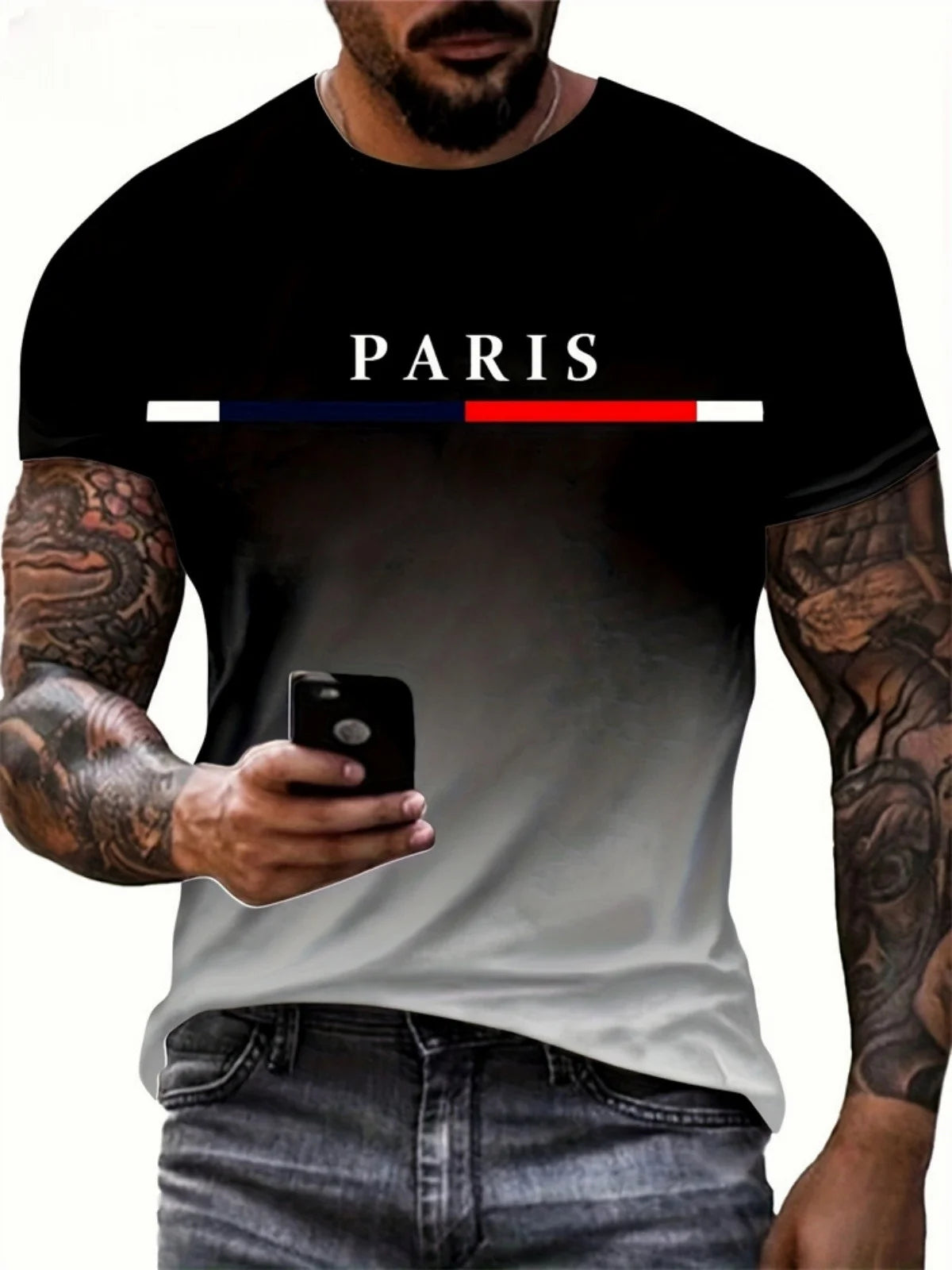 Fashion Summer T-Shirt Gradient Print T Shirt Men Printed T-Shirt Short Sleeve Round Neck T-Shirts for Men Streetwear Clothing
