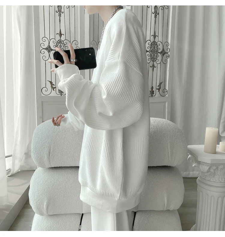 2024 Hoodies Jacquard Sweatshirt Mens White Pullover Streetwear Casual Fashion Clothes Mens Oversized Korean Harajuku T Shirt