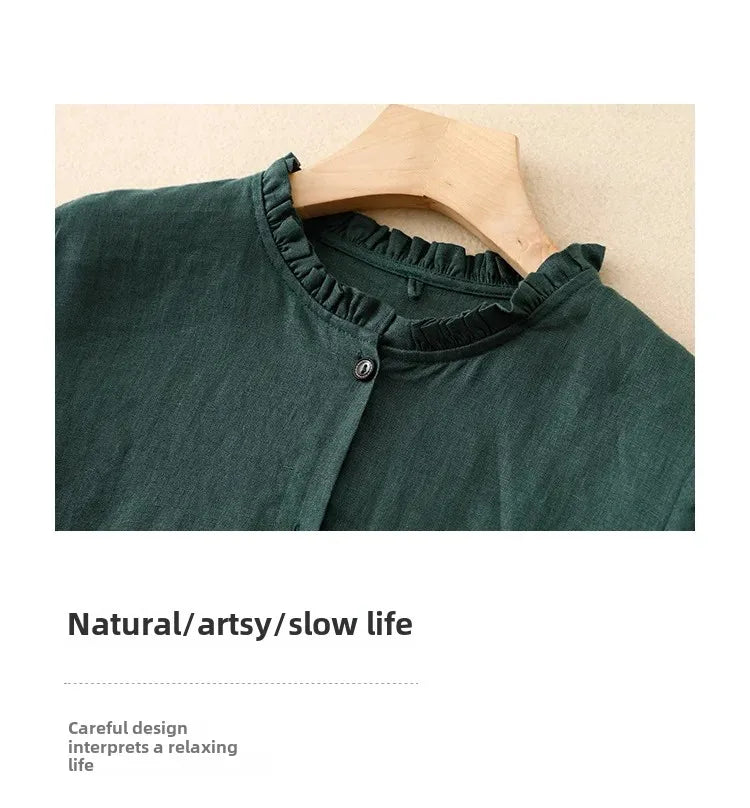 New Washable Linen Loose Cuff Sleeve Long Dress Coat Robe Open Cardigan Women's Clothing Artistic Style Middle Length Outerwear