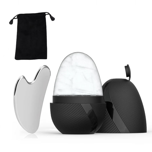 Ice Face Roller & Stainless Steel Gua Sha Tool Set, Facial Massager Ice Roller Skin Care Tool Beauty Set Lifting Contouring Tool