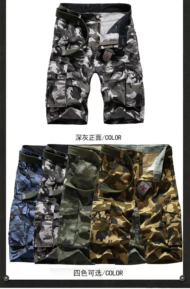 Military Men Camouflage Tactical Cargo Shorts Summer New Y2k Multiple Pockets Loose Big Size Outdoor Sports Knee Lenght Pants