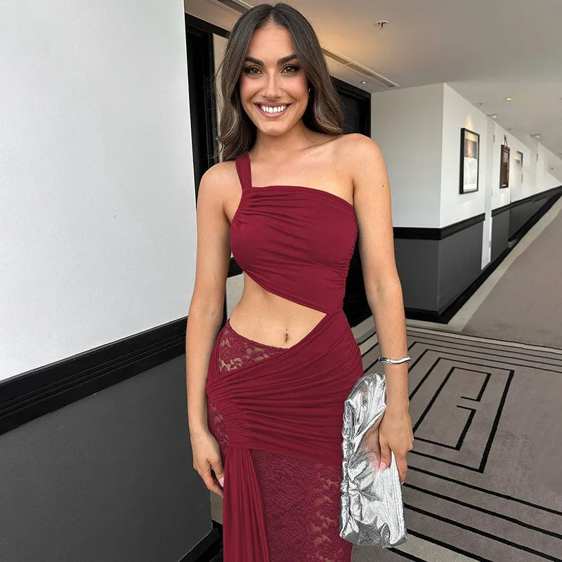 Trendix Sexy Lace Vacation Beach Dress Women 2025 Summer Hollow Out Sleeveless Maxi Dresses Off Shoulder Elegant Slim Long Dress