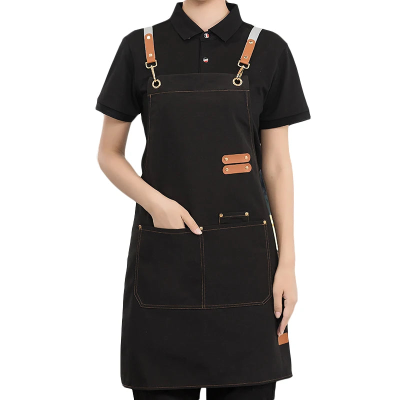 Men's Women's Kitchen Apron Custom Logo Catering Server Work Aprons Nails Hairdressing Mandil Restaurant Cafes Bar Waiter Bibs