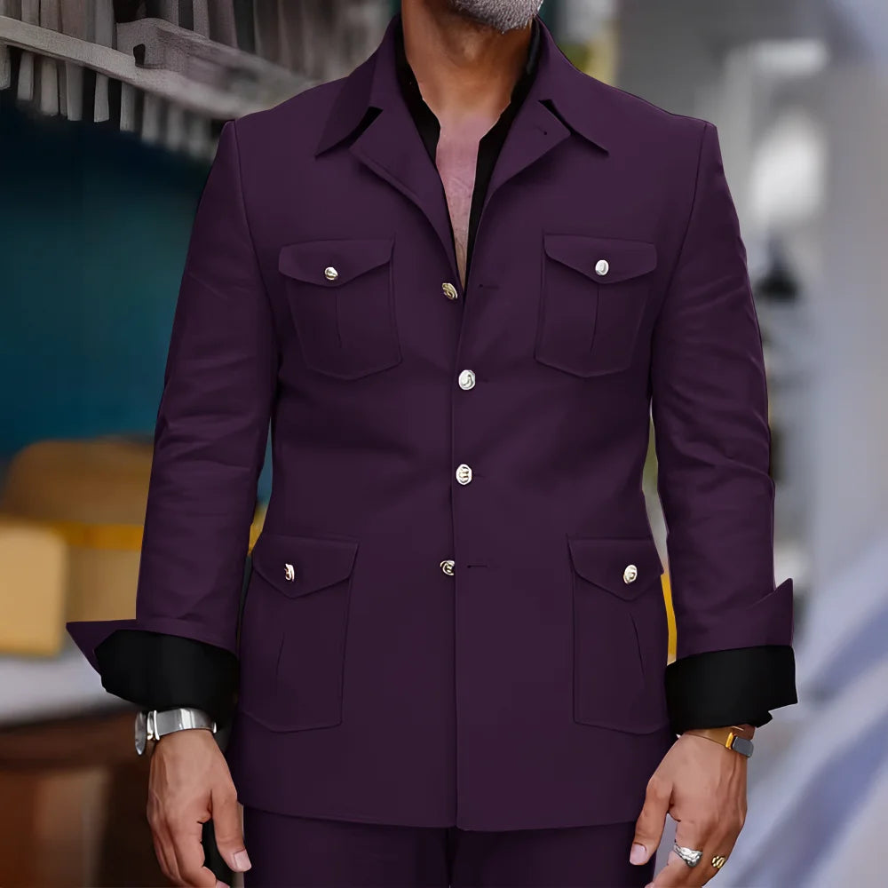 Tailored Casual Men Suits Orange 2 Pieces Set Safari Design Collar Autumn Coat Pant Business Designer Jacket Pant Men Prom Suits