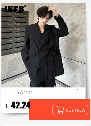 IEFB Zipper Men Suit Personalized Design Coat Casual 2023 Solid Color Long Sleeve Zipper Decoration Male Jacket Darkwear 9A5018