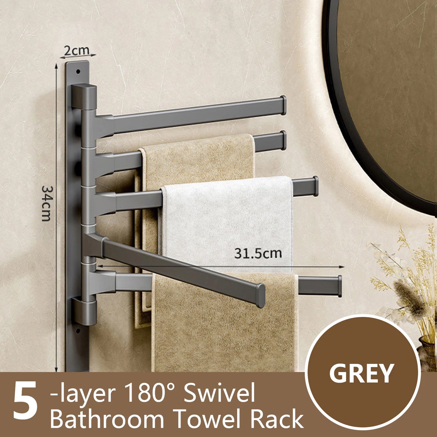 Bathroom Towel Rack Rotatable Towel Holder Space Aluminum 1/2/3/4/5-Bar Towel Hanger Kitchen Kitchen Hanging Wall Mounted