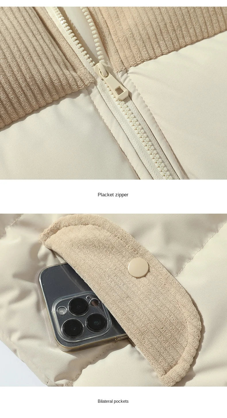 Autumn Winter Spliced Polar Fleece Solid Color Down Jacket High Quality Fabric Warm Comfortable Skin Lock Warm Men's Down Coats