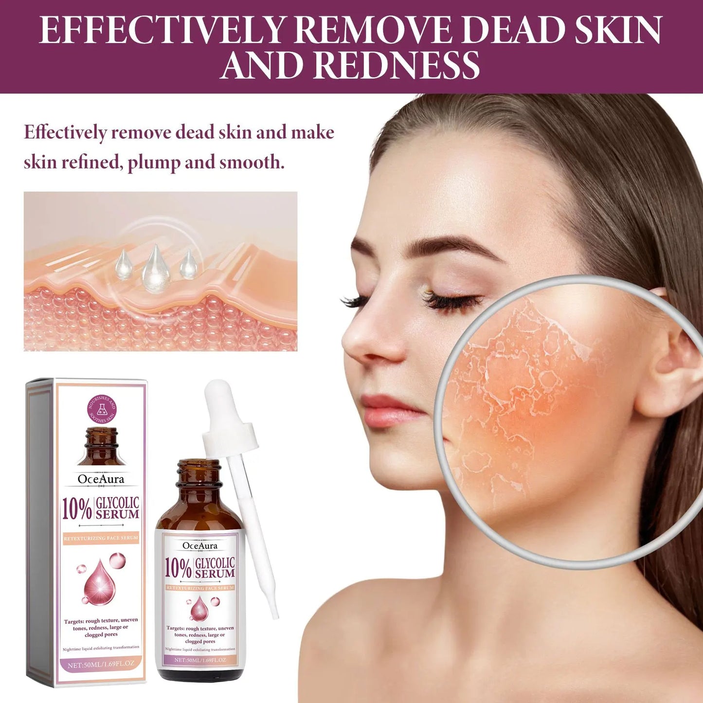 Glycolic Acid 10% Toning Solution Fade Fine Lines Firming Face Serum Improve Facial Dryness Redness Glycolic Acid Repair Essence