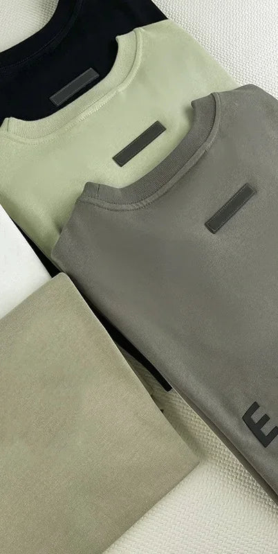 Season 7 Double Lined Back Two Rows Silicone Letter Men's Short Sleeve Classic Brand High Street Round Neck T-shirt Pullover Top