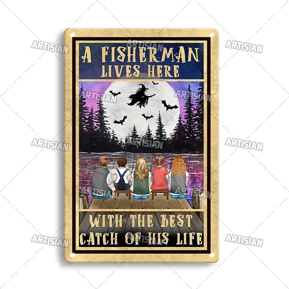 Artisian Fishing Metal Poster Sport Tin Sign Lure Bait Decorative Plaque Wall Decor Garage Bar Pub Club Hotel Cafe Kitchen Home