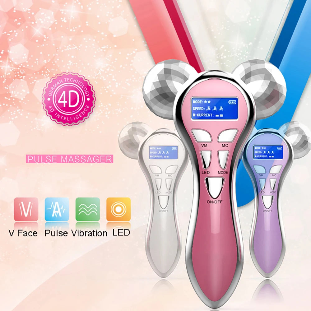 4D EMS Face Massager Roller Microcurrent Vibration Facial V Lifting Massage Devices Beauty Skin Care Tool For Neck Eye Body