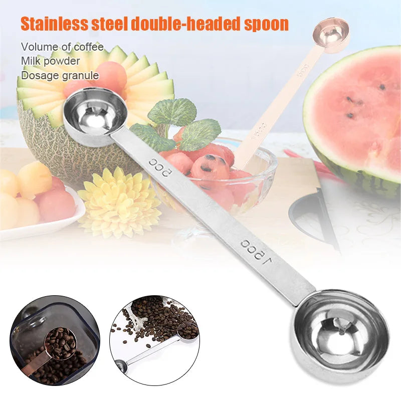 Double Side Measuring Spoon Stainless Steel Coffee Scoop With Graduated Tablespoon Fruit Digging Spoon Kitchen Baking Tool