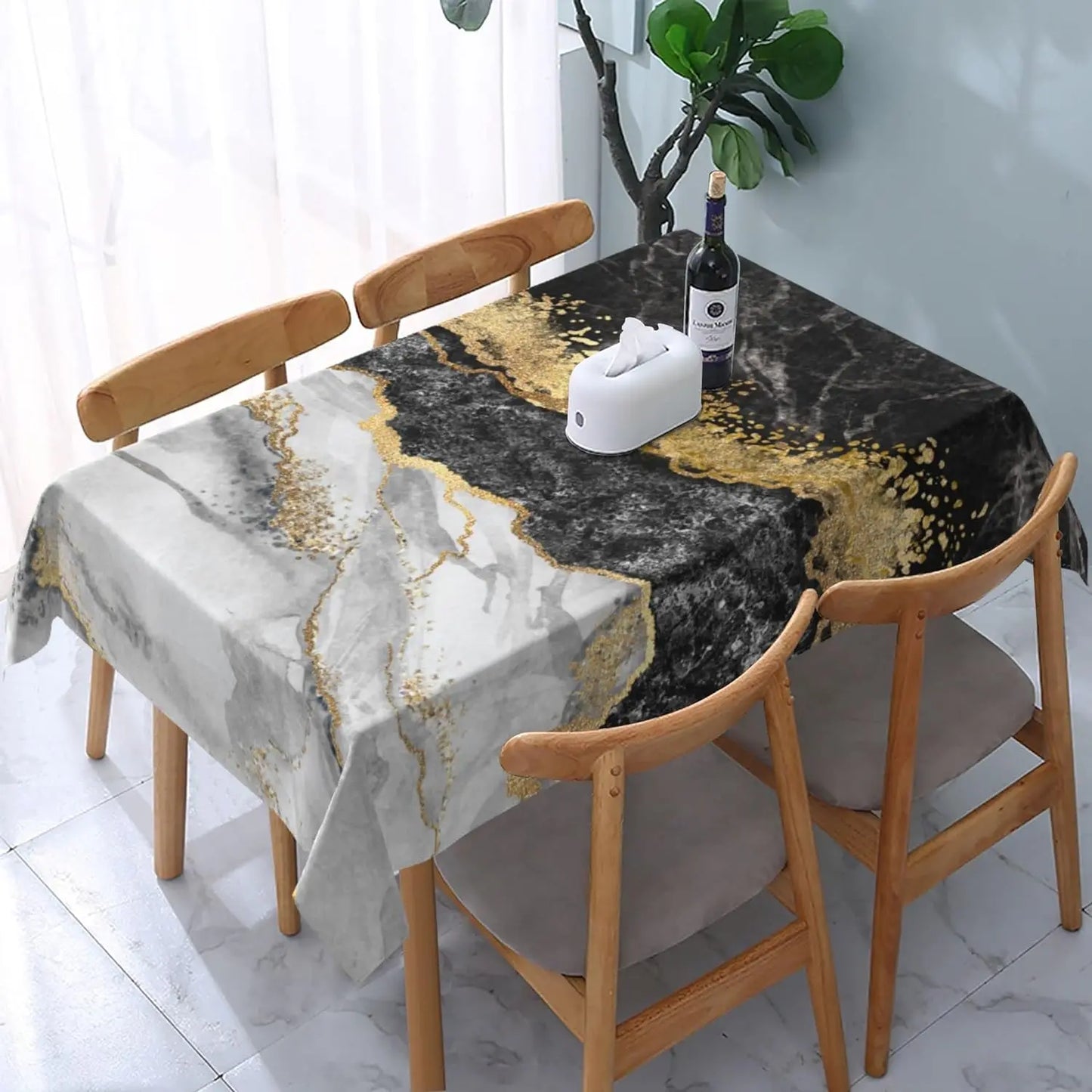 Marble Tablecloth Abstract Pink Blue Golden Marble Pattern Oblong Table Cloth Kitchen Table Decor for Home Party Dining Deocr