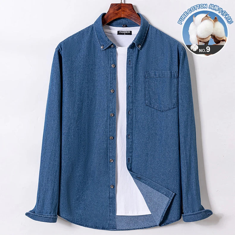 2023 Spring and Autumn Enzyme Washed Men's Long Sleeve Denim Shirt Pure Cotton Casual Fashion Outerwear Versatile Men's Clothing