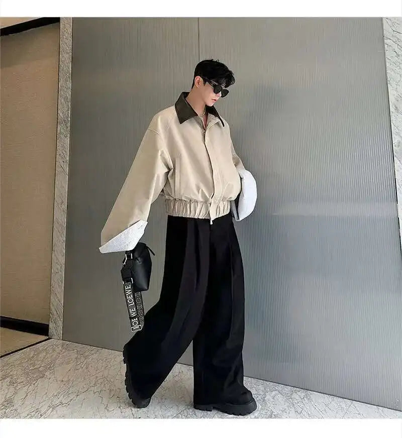 LUZHEN 2025 Spring Design Leather Collar Trendy Jacket Personalized Handsome Trendy Classy Versatile Color Contrast Tops LZ8146