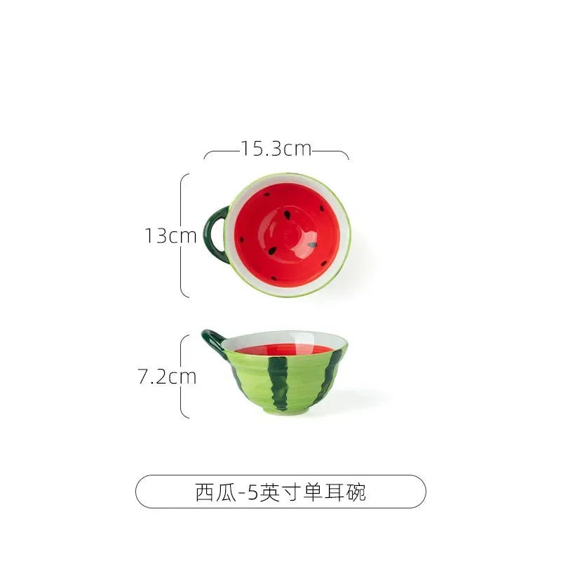 Watermelon Bowl Ceramic Bowl Plate Set Home Ramen Bowl Cute Hand-painted Tableware Children's Rice Bowls Kitchen Accessories