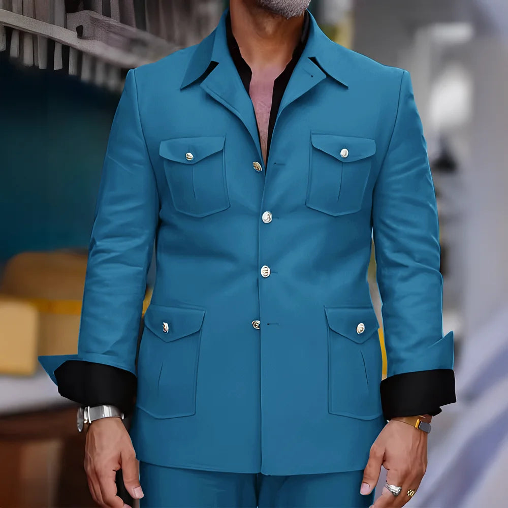 Tailored Casual Men Suits Orange 2 Pieces Set Safari Design Collar Autumn Coat Pant Business Designer Jacket Pant Men Prom Suits