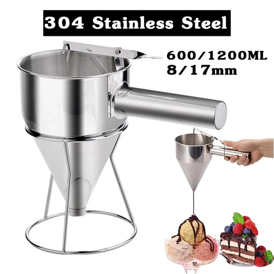600/1200ML Stainless Steel Ideal Liquids Kitchen Big Funnel Spice Octopus Balls Tool with Rack Funnel Cooking Funnel with Handle