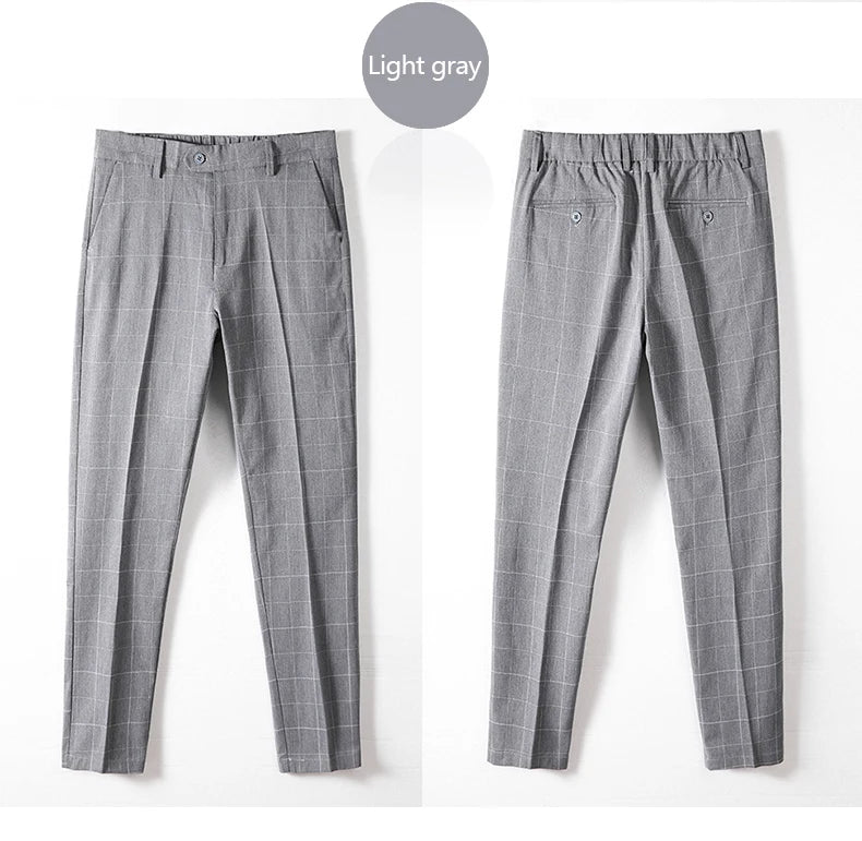 High Quality Summer Thin Plaid Pattern Formal Dress Pants Men Slim Business Work Office Party Korea Skinny Casual Trousers Male