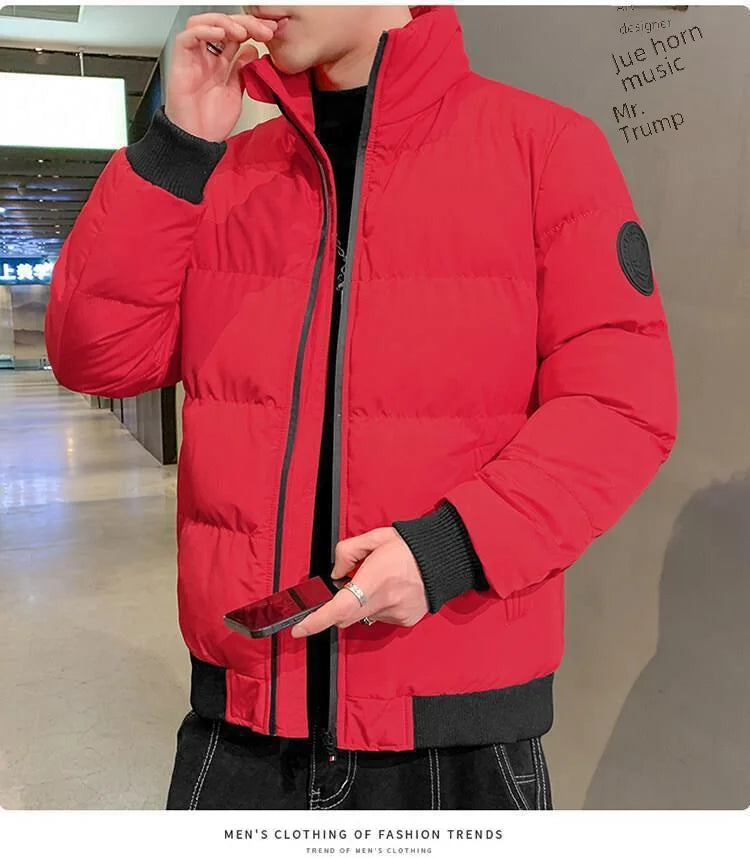 Men's Casual Cotton-padded Coat Winter Warm Thickened Solid Color Jacket Stand Collar Trendy Korean Style Fit Padded Jacket
