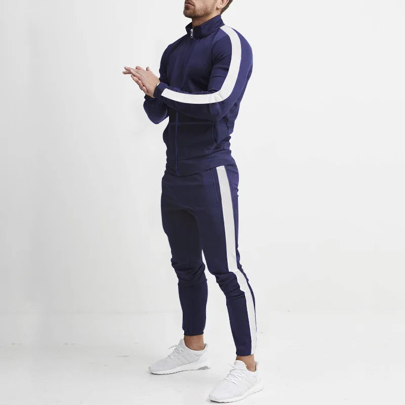 2024 cross-border Europe, America, autumn and winter new casual men's sports suit color matching men's clothing