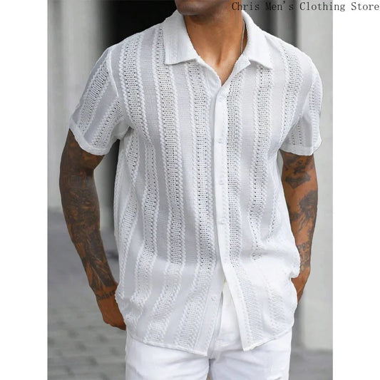 Spring Summer Men's Sexy Short-sleeved Shirt, Outdoor Leisure Beach Men's Top Shirt, Party Casual Shirt  Shirts for Men