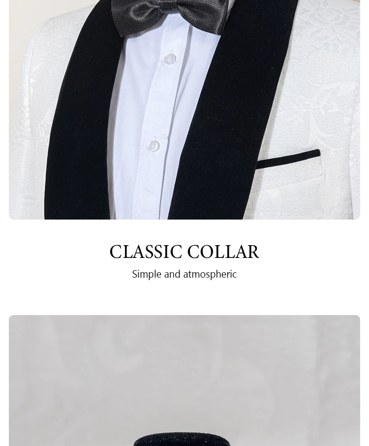 ST Cassy High Quality luxury Retro carving Party Dress Slim Fit Tuxedo Prom Suit Fashion white Male Groom Wedding three-piece